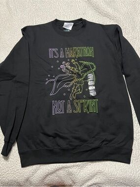 Black Crewneck Sweatshirt 'It's a Marathon Not a Sprint' Graphic, Dirty Coast